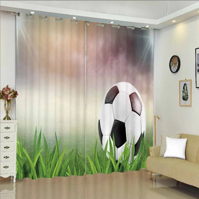 Yiran Furniture Jungen Fußball Vorhänge mit Ballmuster, 2er Set, halbtransparent, Mehrfarbig, B: 50 cm, H: 130 cm - Bild 1