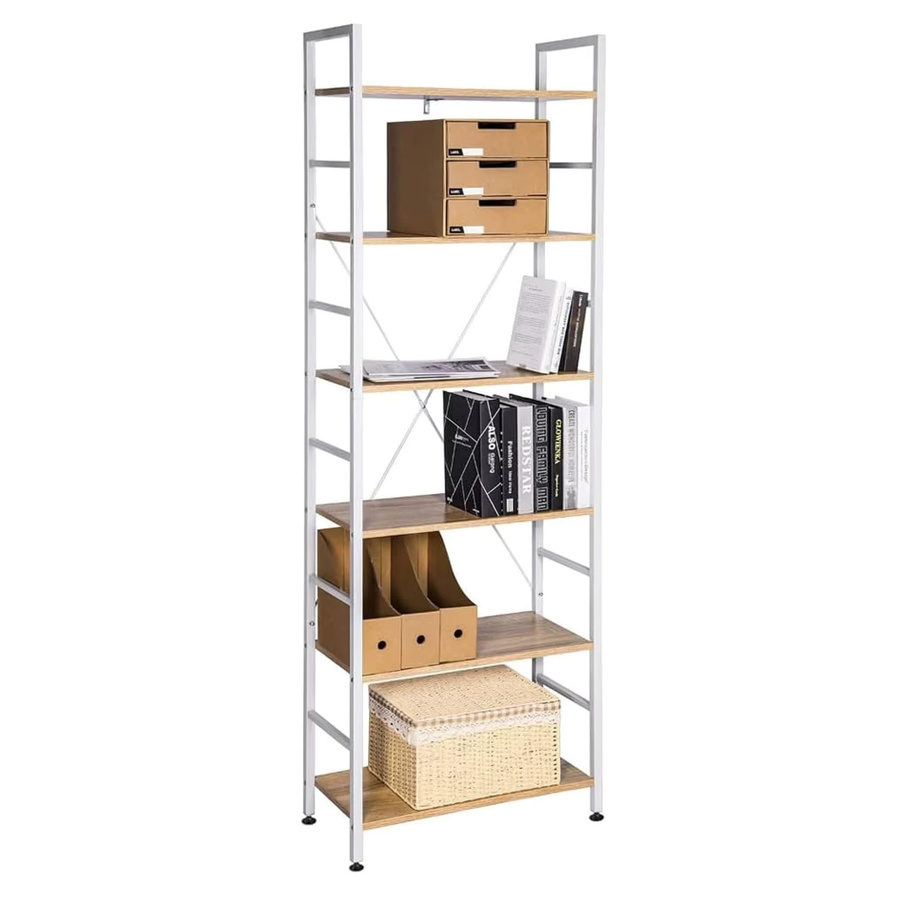 WOLTU 6-stöckiges Holzregal in Schwarz-Weiß als modernes Aufbewahrungsregal und Bücherregal-Organizer - Bild 4