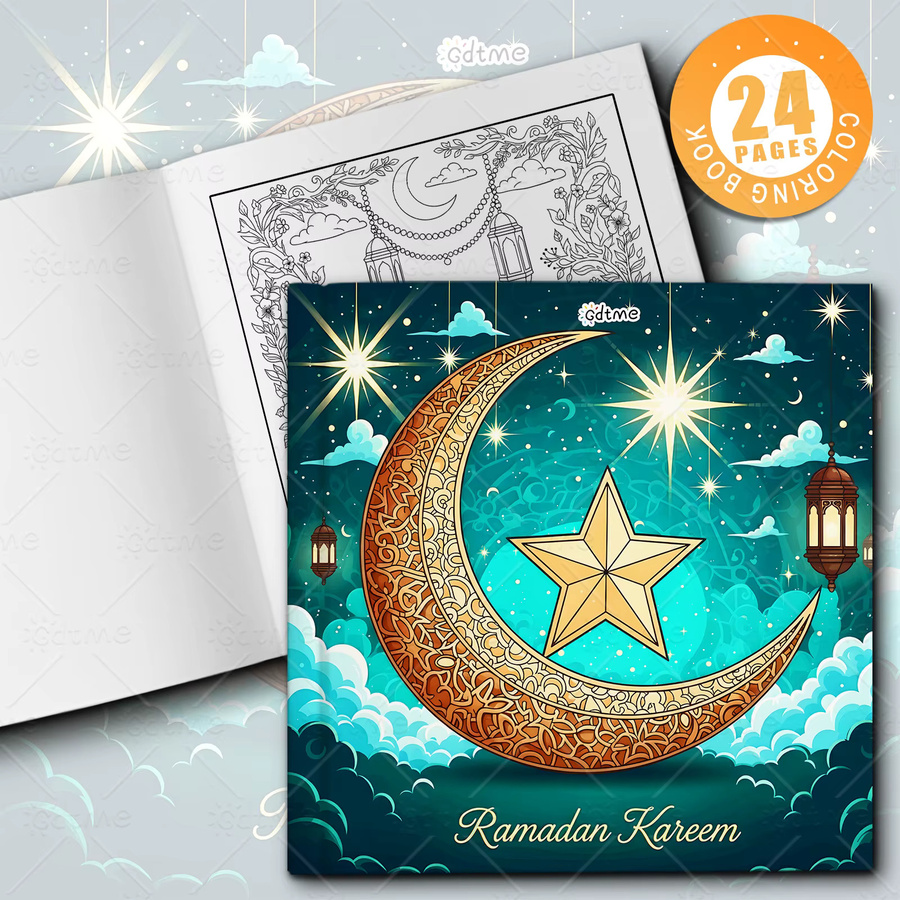 Ramadan Kareem Malbuch für Erwachsene mit Halbmond und Laterne in Multicolor zur Entspannung und zum Stressabbau - Bild 2