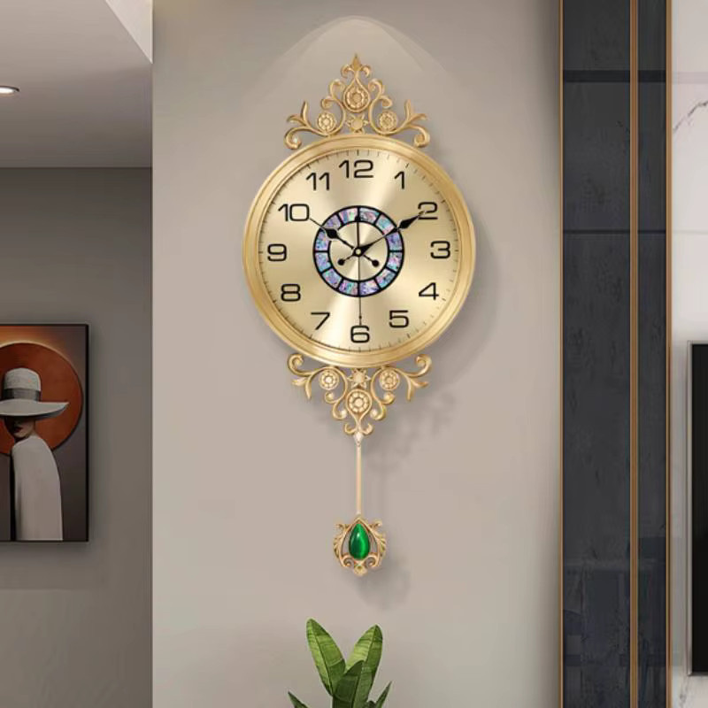Digitale Wanduhr von DUTRIEUX in Gold, runde Quarz-Uhr aus Kunststoff mit lautlosem Mechanismus für Wohnzimmer und Salon - Bild 2