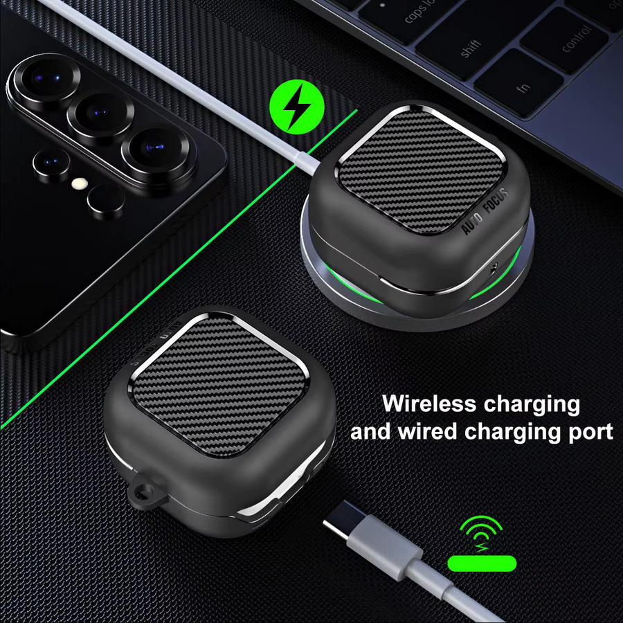 XDcase Stoßfeste Schutzhülle für Samsung Galaxy Buds4 / Buds4 Pro mit Faserstruktur und Karabiner, Schwarz - Bild 2