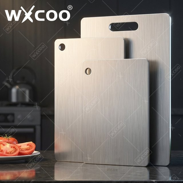 WXCOO Schneidebrett aus Edelstahl in Silber, rechteckig und reversibel zum Kneten von Teig und Schneiden von Obst - Bild 1
