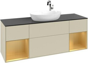 V&B Waschtischunterschrank Finion in Platinbraun mit Goldgriffen und Silberlack, Breite: 160 cm, Tiefe: 50,1 cm, Höhe: 50,1 cm - Bild 1