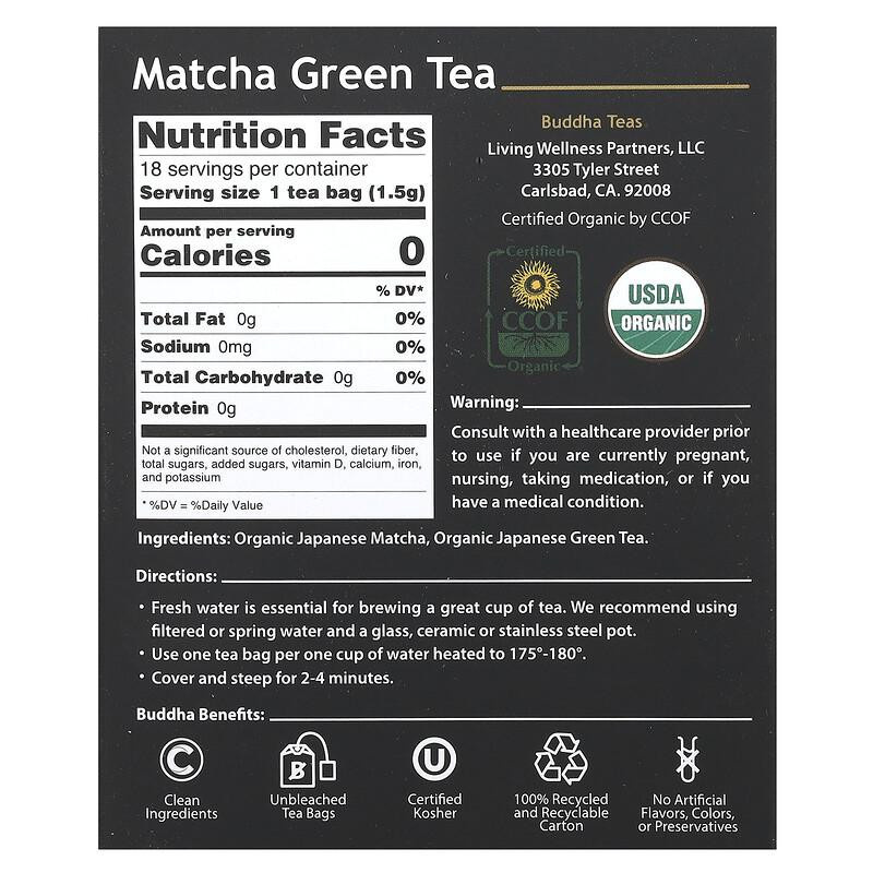 Buddha Teas Bio-Grüntee Matcha 18 Beutel 27 g - Bild 2