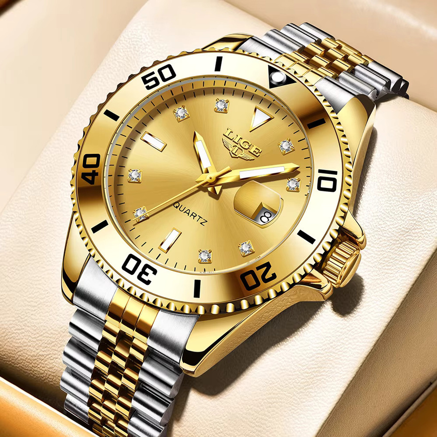LIGE Armbanduhr Edelstahl, Quarz, Herren, Gold - Bild 5