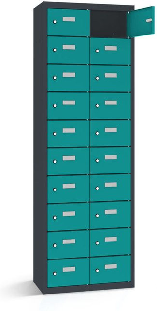 rotstahl Wertfachschrank mit 20 Fächern in Türkis und anthrazitgrauem Korpus, B/T/H: 60 x 50 x 180 cm - Bild 1