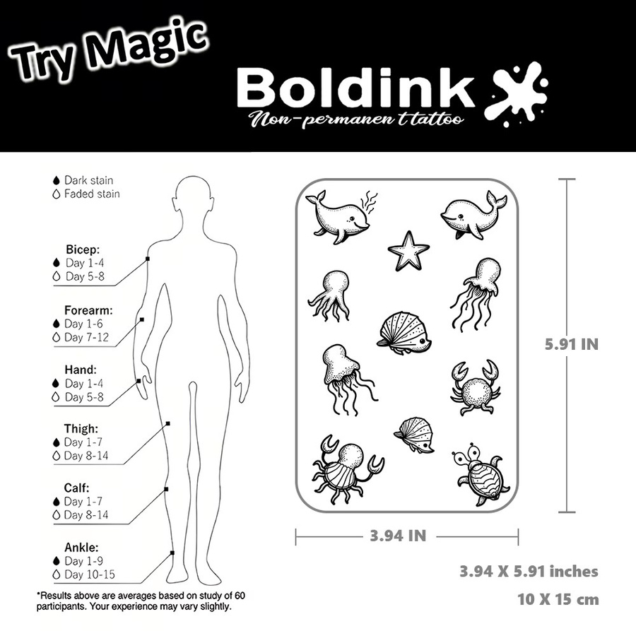 BOLDINK Ocean Marine Life Tattoo-Aufkleber, Unisex - Bild 2