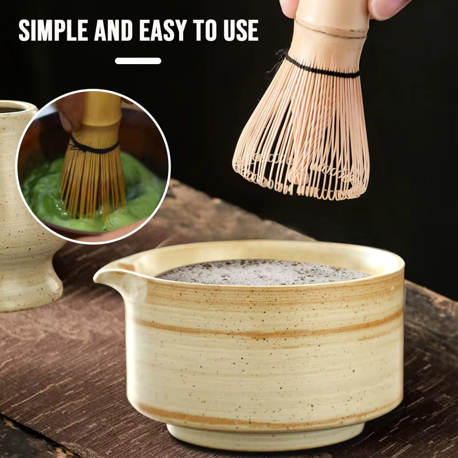 MYVIT 6-teiliges japanisches Matcha Tee-Set aus Bambus in Beige mit Schneebesen und Teelöffel - Bild 3