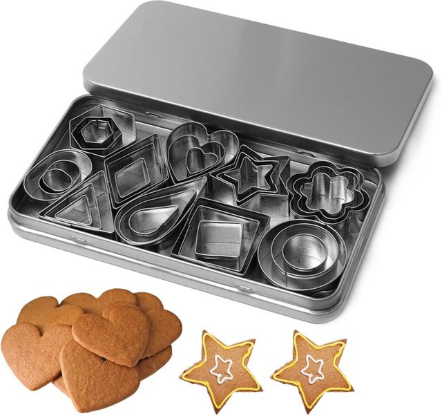 JUSTINLAU Ausstechformen Set aus Edelstahl in Silber, 30 Teile mit Herz, Stern, Blume und geometrischen Formen für Keks, Gebäck und Fondant - Bild 1