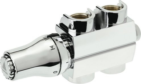 Danfoss Anschlussgarnitur mit Thermostatkopf aus Messing in Chrom, Silber, 1/2 Zoll - Bild 1