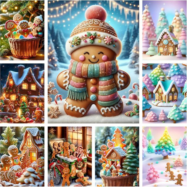 YUTTEE 5D Diamantmalerei Weihnachten Lebkuchen Mann und Haus Mosaik Set in Mehrfarbig, B/H: 30 x 30 cm - Bild 1