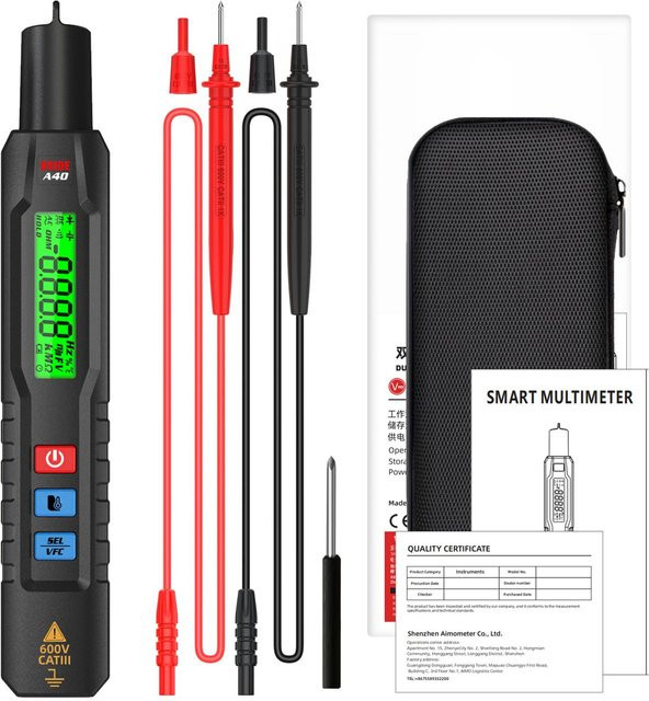 BSIDE A40 Multifunktionaler 3-in-1 Infrarot-Temperaturprüfspannungsdetektor und Multimeter, Schwarz - Bild 1