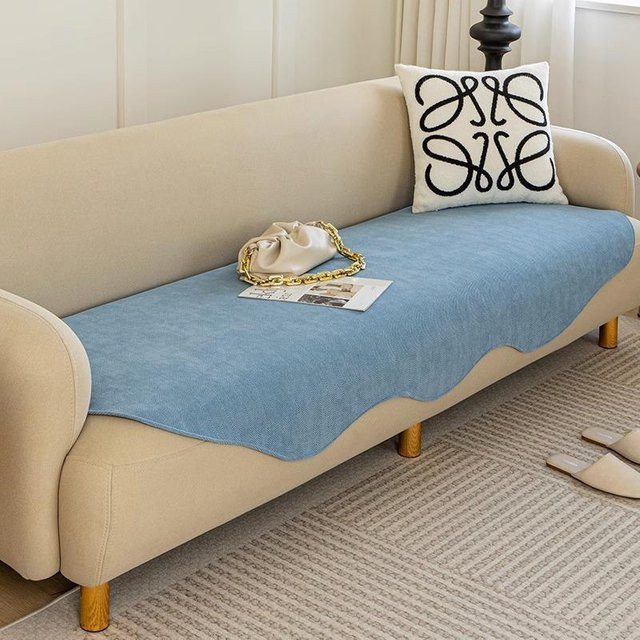 Chenille-Sofabezug in Blau als moderner Couchschutz für dein Wohnzimmer, B/B: 70 x 70 cm - Bild 1