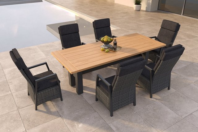 Hartman Nova Garten-Essgruppe aus Aluminium, Polyrattan und Teakholz in Anthrazit/Grau mit 6 Sesseln, Tisch B: 240 cm, T: 100 cm - Bild 1