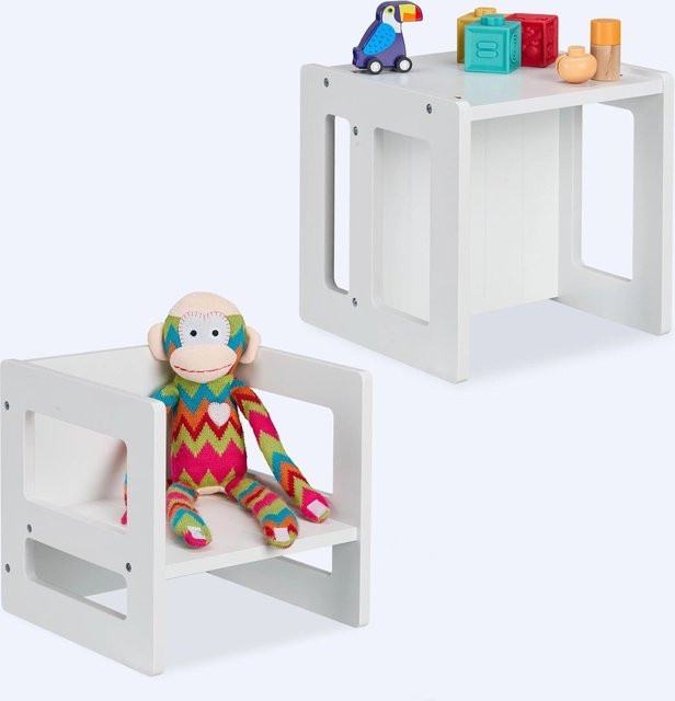 Relaxdays Sitzhocker Kinder 2er Set aus MDF Weiß Wendbar Mitwachsend B/T/H: 30 x 30 x 30 cm - Bild 1