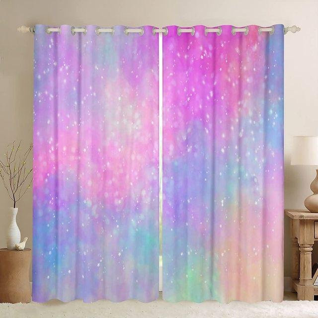 Regenbogen-Vorhang mit Batikmuster und Sternen, zweiteiliges Verdunklungsvorhang-Set für Mädchen, Mehrfarbig, B: 53,5 cm x H: 183 cm x 2 Stück - Bild 1