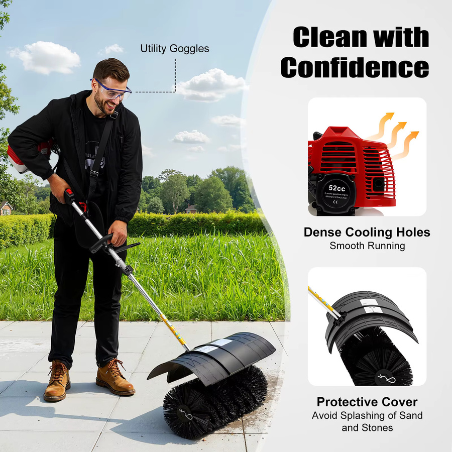 CNCEST Benzin-Handkehrmaschine mit 52cc Motor und 1700W in Schwarz - Bild 4