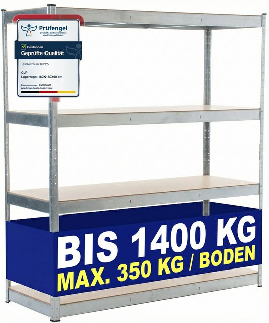 CLP Schwerlastregal aus Metall in Silber, Steckregal für Keller und Garage mit 4 MDF-Platten, B/T/H: 160 x 60 x 180 cm - Bild 1