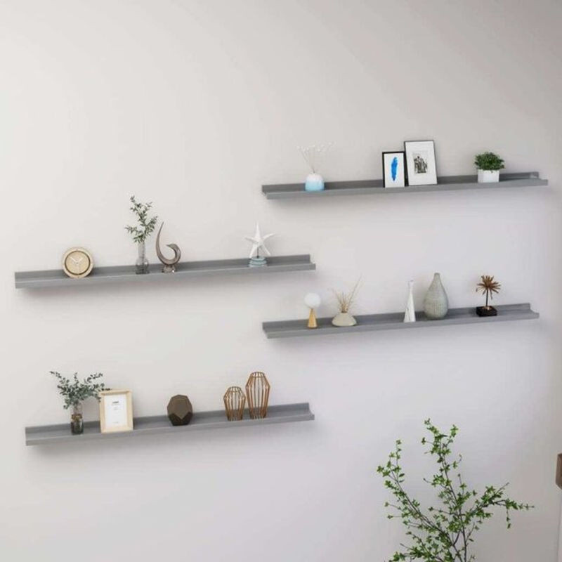 Vidaxl Wandregal Set 4 Stück Grau aus Holzwerkstoff B/H/T: 100 x 9 x 3 cm - Bild 1