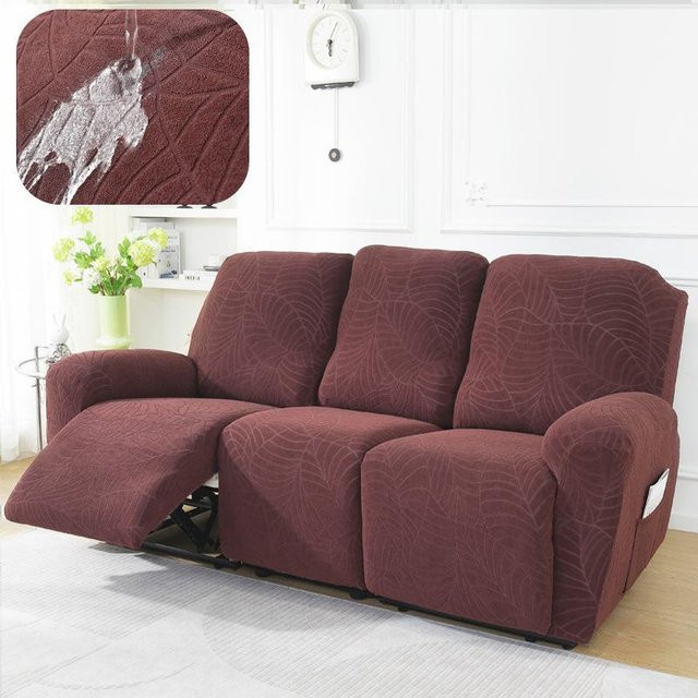 Elastischer Jacquard Sesselbezug MILU für 1-Sitzer Liegesessel in Braun mit floralem Muster - Bild 1