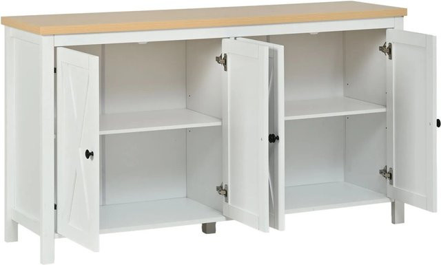 Merax Sideboard Weiß mit 4 Türen und Stauraum, B/T/H: 140 x 40 x 78 cm - Bild 1