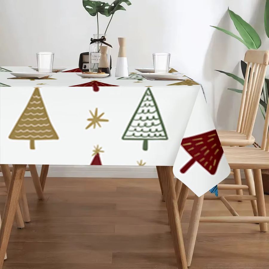 VIKAMA Tischdecke mit Weihnachtsbaum-Muster in Multicolor für deine Weihnachtsdekoration - Bild 5