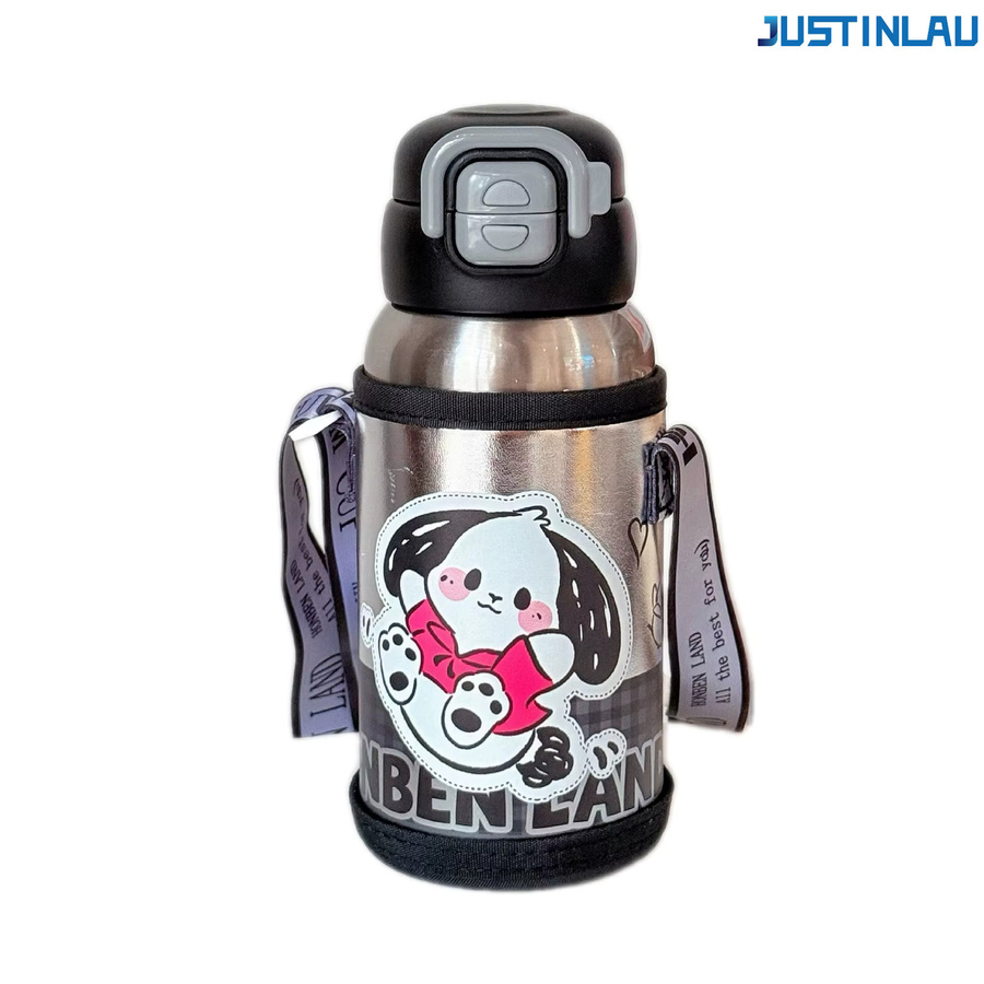 JUSTINLAU Vakuum-Isolierflasche aus Edelstahl mit Strohhalm, Schwarz, 500 ml - Bild 2