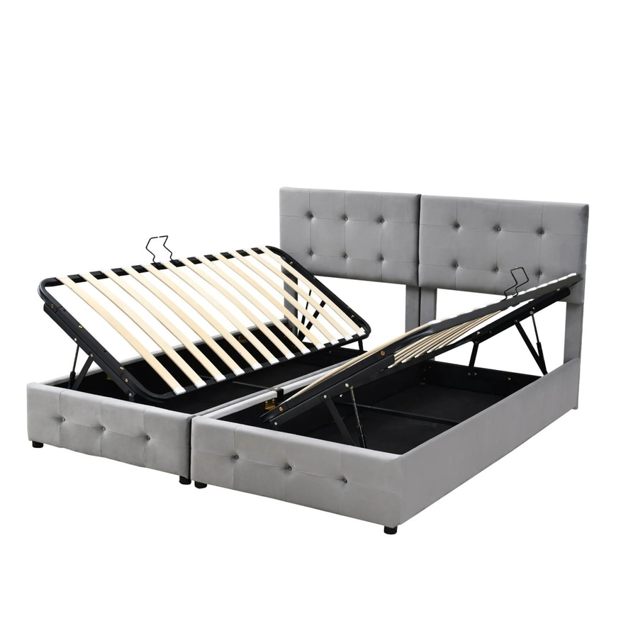 Merax Polsterbett mit Hydraulik-Stauraum aus Samt in Grau, B/T/H: 180 x 200 x 103 cm - Bild 2