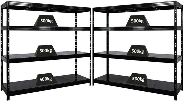 PROREGAL Rhino Profi Schwerlastregal Set aus 2 Stück, Schwarz, B/H/T: 180 x 200 x 60 cm, 4 Stahlplatten-Ebenen, Fachlast 500kg - Bild 1