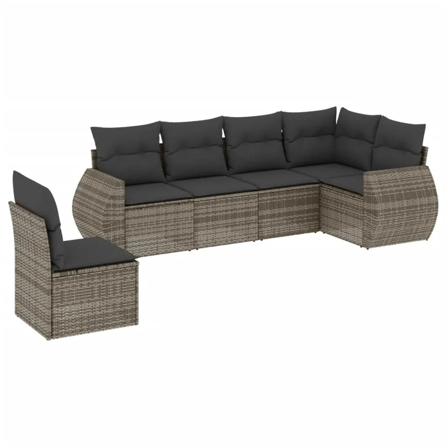 vidaXL 6-tlg Garten-Sofagarnitur aus Polyrattan in Grau mit Sitzkissen und Stauraum - Bild 2