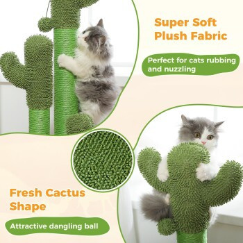 Pawz Road Kaktus Kratzbaum für Katzen in Grün mit integriertem Spielzeug und Sisal, H x B x T: 88 x 40 x 40 cm - Bild 3