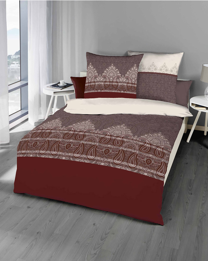 Mahalia 839 Mako-Satin Bettwäsche aus Baumwolle mit Grafik-Design in Rot, B/H: 155 x 220 cm und 80 x 80 cm - Bild 1