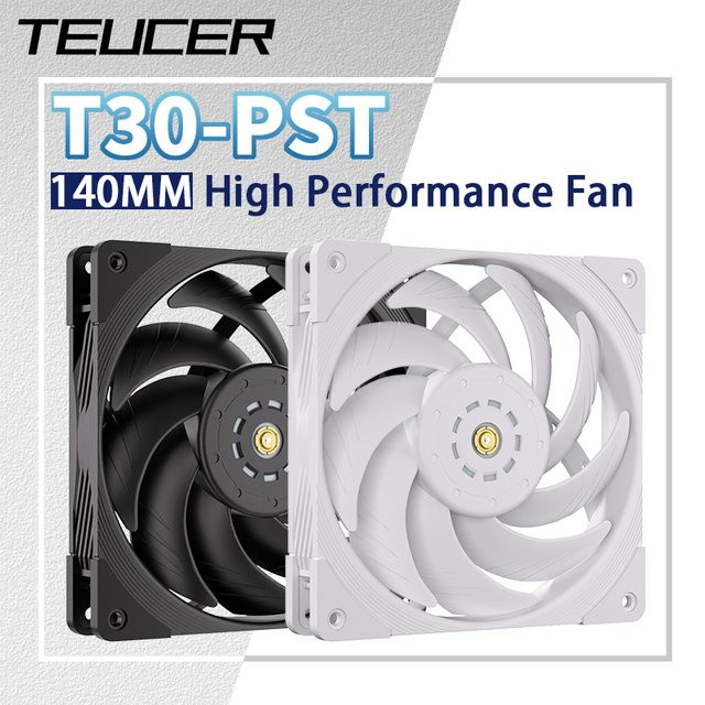 Teucer T30 PST PC-Gehäuselüfter Schwarz 14 cm mit S-FDB Hydrauliklager 500–2000 U/min 12 V/4 Pin PWM MAX96.19CFM - Bild 1