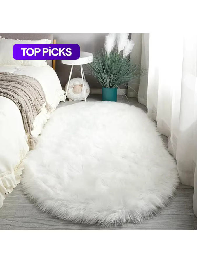 VIKAMA Luxuriöser Plüsch-Teppich in Oval, Farbe: Türkis, Rutschfeste Dekorative Bodenmatte aus Kunstfell für Wohnzimmer und Schlafzimmer - Bild 5