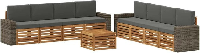 vidaXL Sofagarnitur aus Massivholz Akazie mit 9 Kissen im Latten-Design, modern, Anthrazit/Grau, B/T/H: 225 x 225 x 80 cm - Bild 1