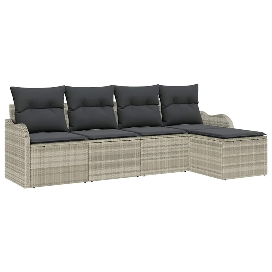 vidaXL Garten-Sofa-Set aus Poly-Rattan in Grau mit 5-teiliger Polsterung und Ottoman für Terrasse und Garten - Bild 2