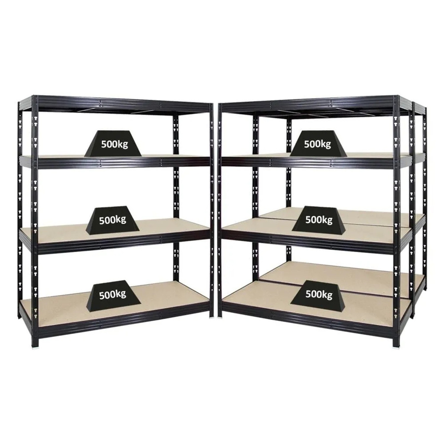 PROREGAL Rhino Schwerlastregal Set aus 3 Stück, Schwarz, 4 Ebenen mit MDF-Holzplatten, H x B x T: 180 x 160 x 60 cm - Bild 2