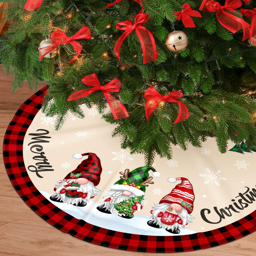VIKAMA Weihnachtsbaumrock in rot und schwarz kariert aus Textil für deine Weihnachtsdekoration - Bild 2