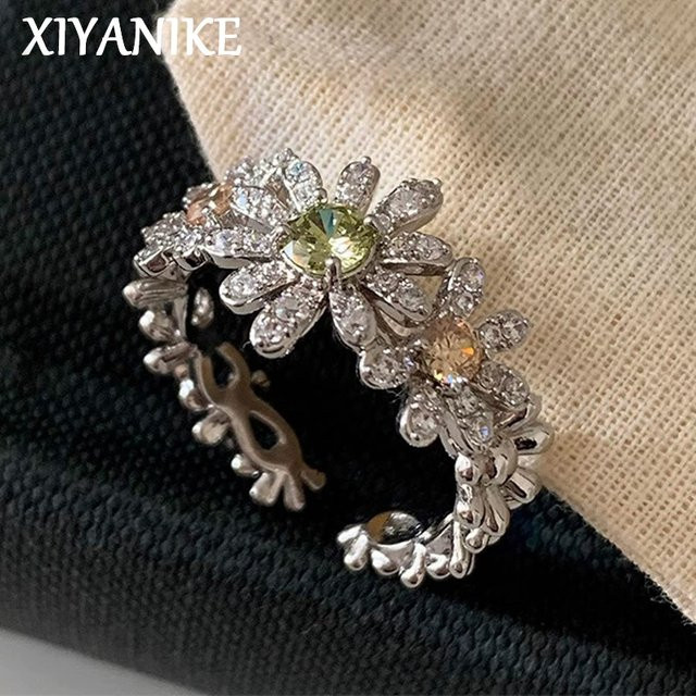 XIYANIKE Ringe, Gänseblümchen, Zirkonia, Silber, Damen - Bild 1