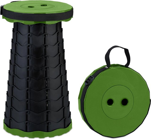 Relaxdays Teleskophocker aus Kunststoff, faltbar und höhenverstellbar, Schwarz Grün, Höhe: 44,5 cm, Tiefe: 25 cm - Bild 1