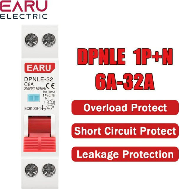 EARU RCBO Fehlerstrom-Differenzschutzschalter 1P+N AC 230V 50/60Hz 6kA mit Überstrom- und Leckageschutz in Weiß - Bild 1
