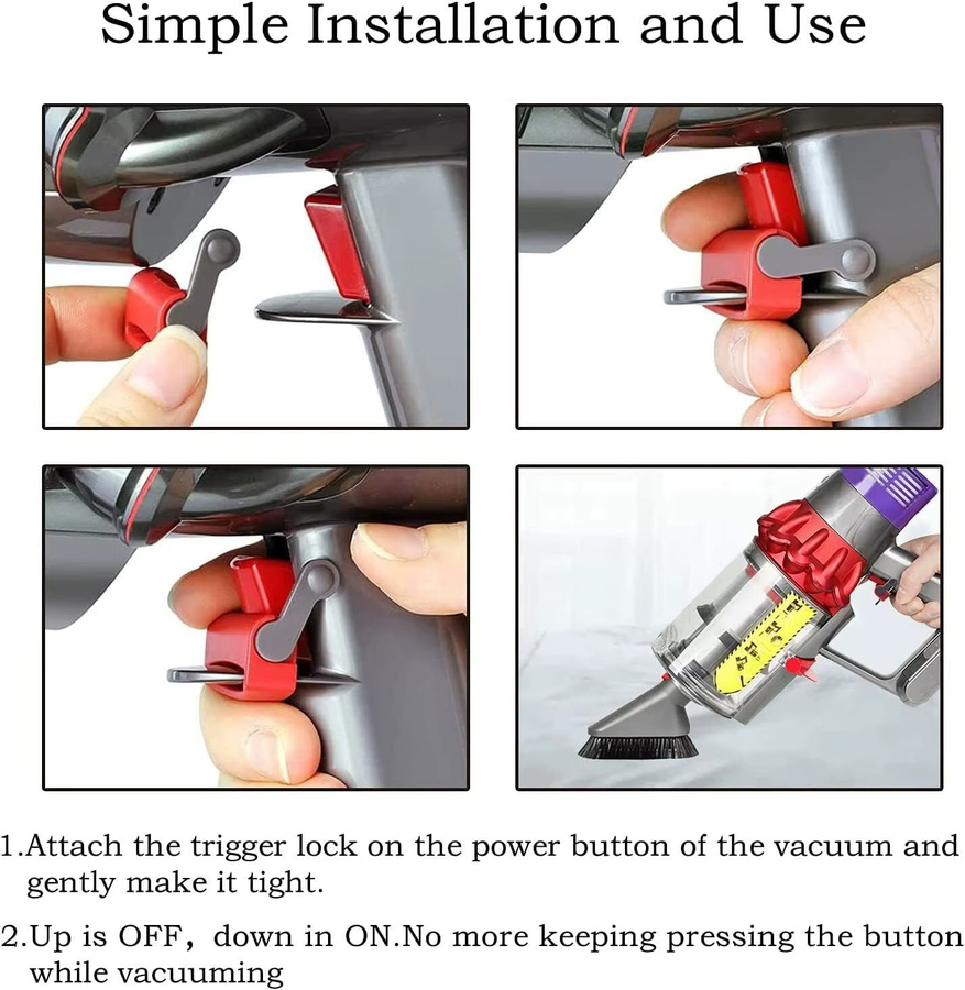Trigger Lock Power Button Control Clamp in Rot kompatibel mit Dyson V6 V7 V8 V10 V11 V15 Staubsaugern - Bild 4