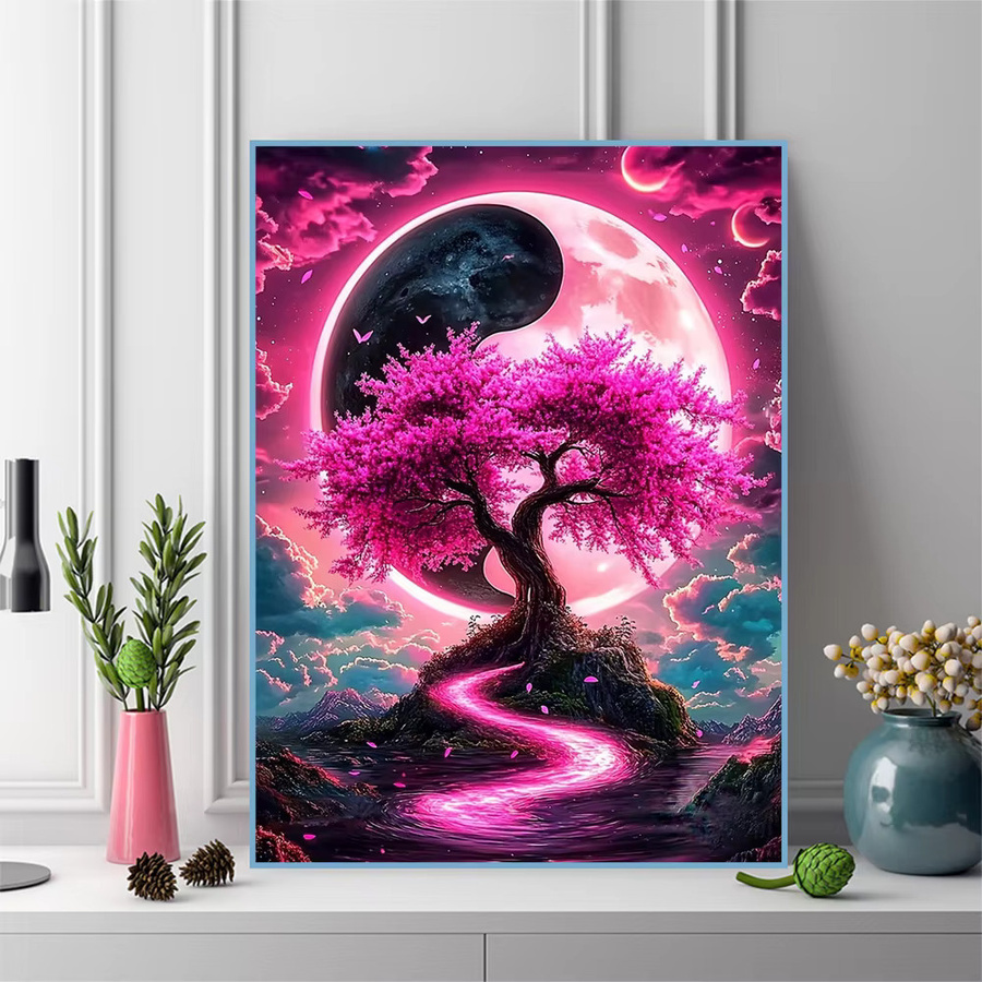 Momoart 5D Diamant-Mosaik Baum-Landschaft DIY Kreuzstich-Stickerei in Pink, B/H: 30 x 30 cm - Bild 3