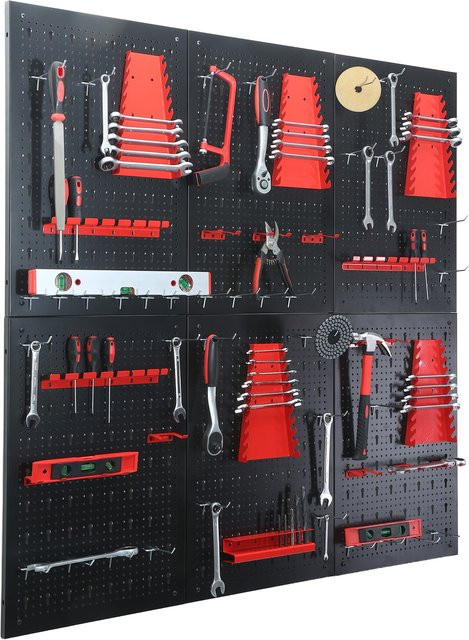 Floordirekt Werkzeugwand Parker Lochwand Set aus Metall mit Zubehör, Schwarz Rot, 6 Platten, B/H: 600 x 400 cm - Bild 1