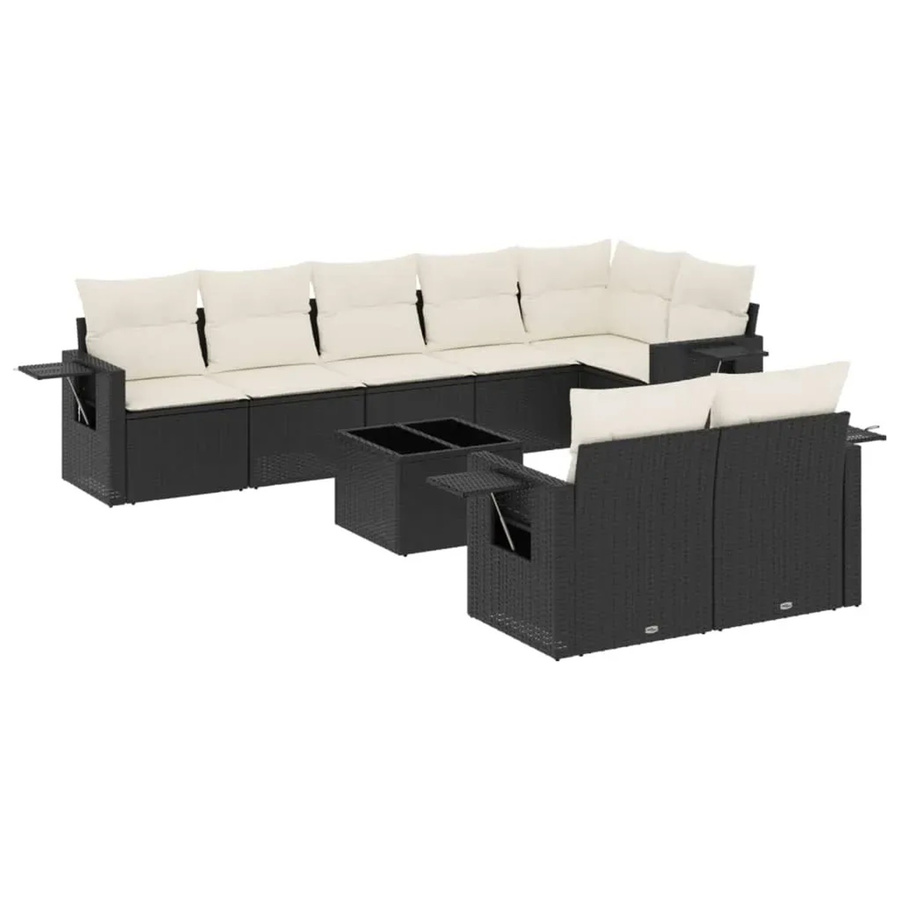vidaXL 9-teilige Garten-Sofagarnitur aus Poly-Rattan mit Kissen in Schwarz - Bild 2