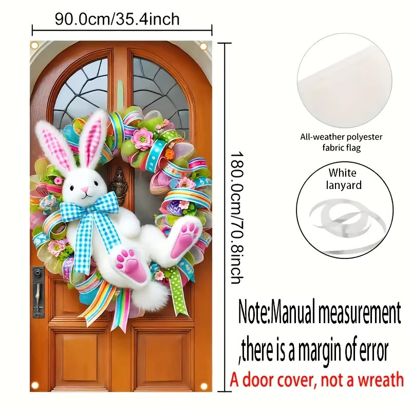 HEGO Osterhasen-Girlande aus Polyester mit bunten Plüschkaninchen als dekorative Türabdeckung für drinnen und draußen - Bild 1
