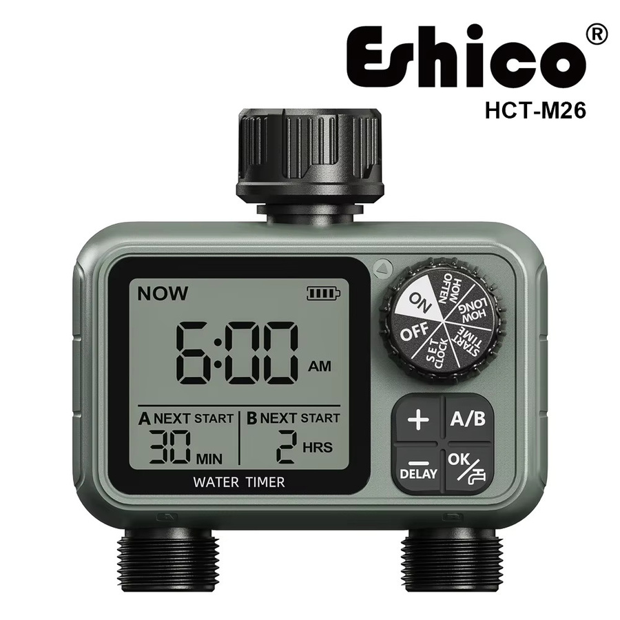 Eshico HCT-M26 2-Zonen-Wassertimer mit großem LCD-Display, Messinganschluss und Drehknopfbedienung, IPX5 wasserdichtes Gartengerät - Bild 5