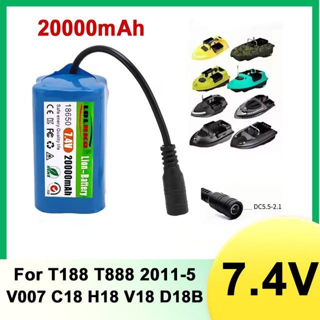LOLRKO Ersatzakku mit USB-Ladegerät 7,4V 20000mAh für RC Angelköderboot T188 T888 2011-5 V007 C18 H18 - Bild 1