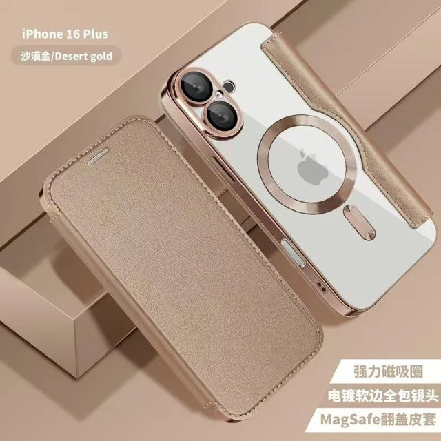 Luxus Flip-Lederetui für Apple iPhone mit MagSafe Unterstützung in Gold - Bild 1