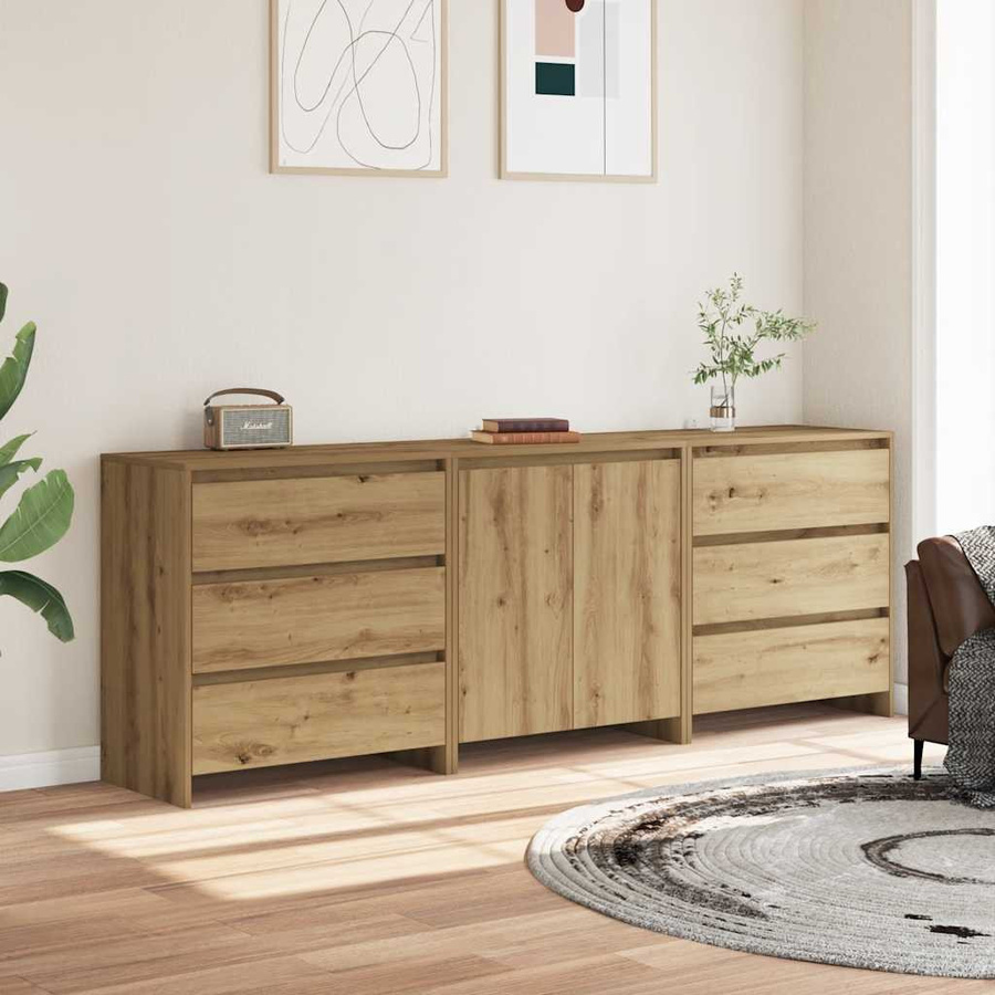 vidaXL 3-teiliges Sideboard Artisan-Eiche in Braun aus Holzwerkstoff, B/T/H: 60 x 30 x 75 cm - Bild 2